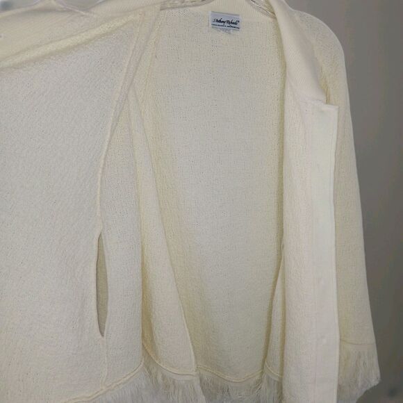 Anthony Richards Ivory Knit Cape Cardigan Sweater with Fringe, Size X Feminine - Picture 5 of 11